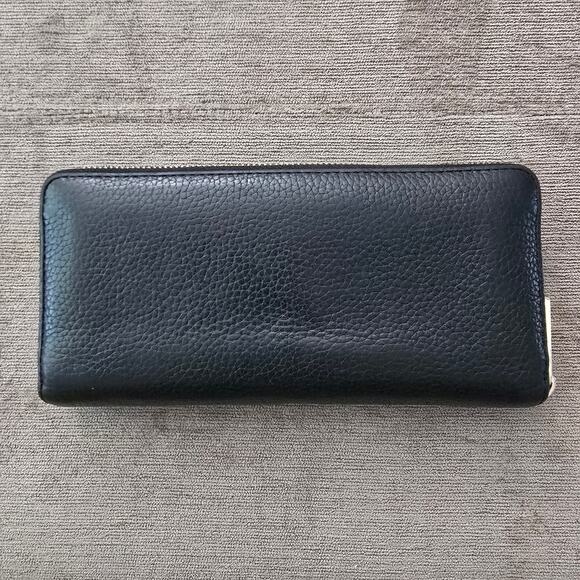 Michael Kors Wallet Black Leather Jet Set Travel Continental Zip Around Pebbled - Picture 2 of 16